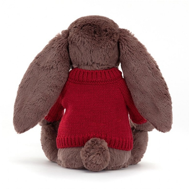 MEDIUM Jellycat Bashful Fudge Bunny with Personalised Red Jumper 31 CM X 12 CM, Jellycat USA | IQ8794150