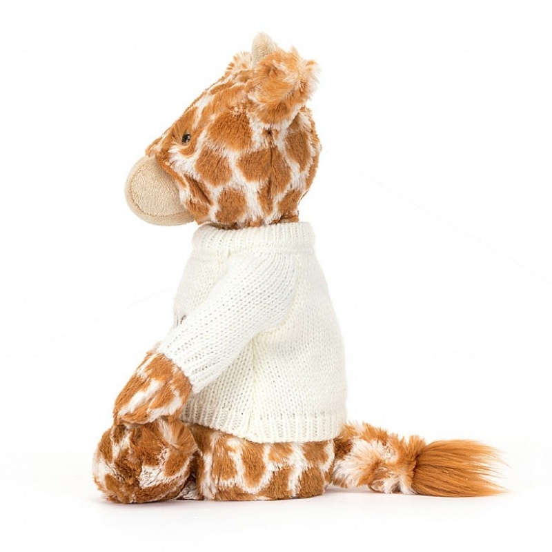 MEDIUM Jellycat Bashful Giraffe with Personalised Cream Jumper 31 CM X 12 CM, Jellycat USA | ED2061439