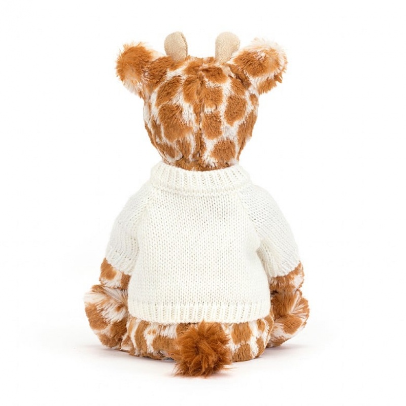 MEDIUM Jellycat Bashful Giraffe with Personalised Cream Jumper 31 CM X 12 CM, Jellycat USA | ED2061439