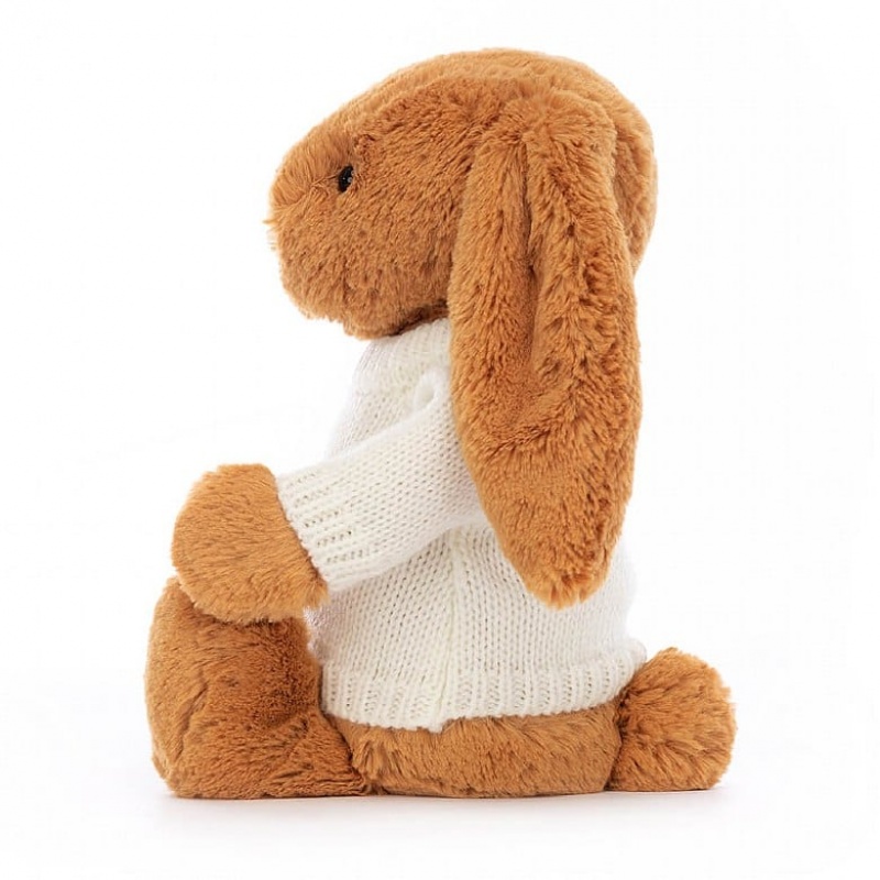 MEDIUM Jellycat Bashful Golden Bunny with Personalised Cream Jumper 31 CM X 12 CM, Jellycat USA | SL7623085