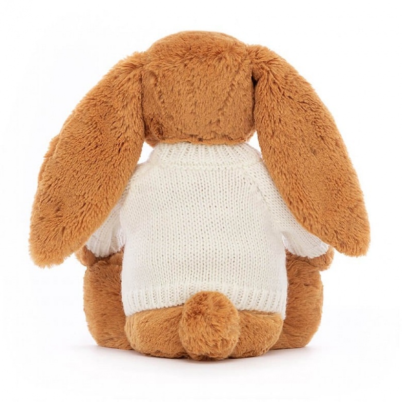 MEDIUM Jellycat Bashful Golden Bunny with Personalised Cream Jumper 31 CM X 12 CM, Jellycat USA | SL7623085