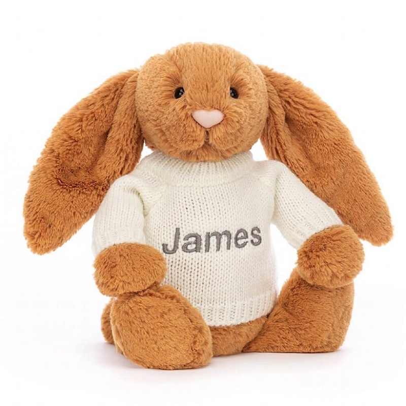 MEDIUM Jellycat Bashful Golden Bunny with Personalised Cream Jumper 31 CM X 12 CM, Jellycat USA | SL7623085