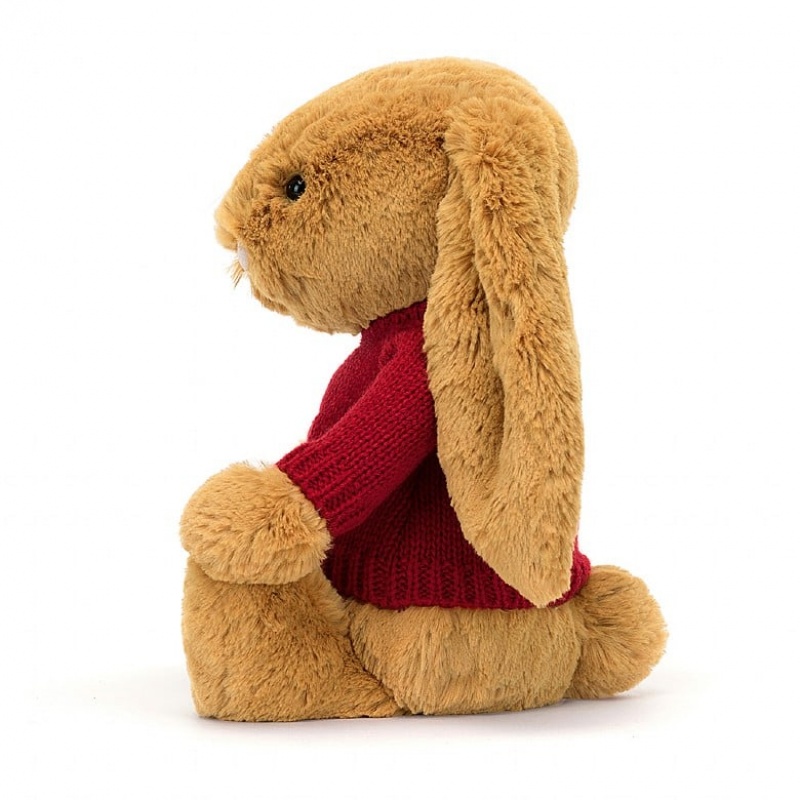 MEDIUM Jellycat Bashful Golden Bunny with Personalised Red Jumper 31 CM X 12 CM, Jellycat USA | OF6128497