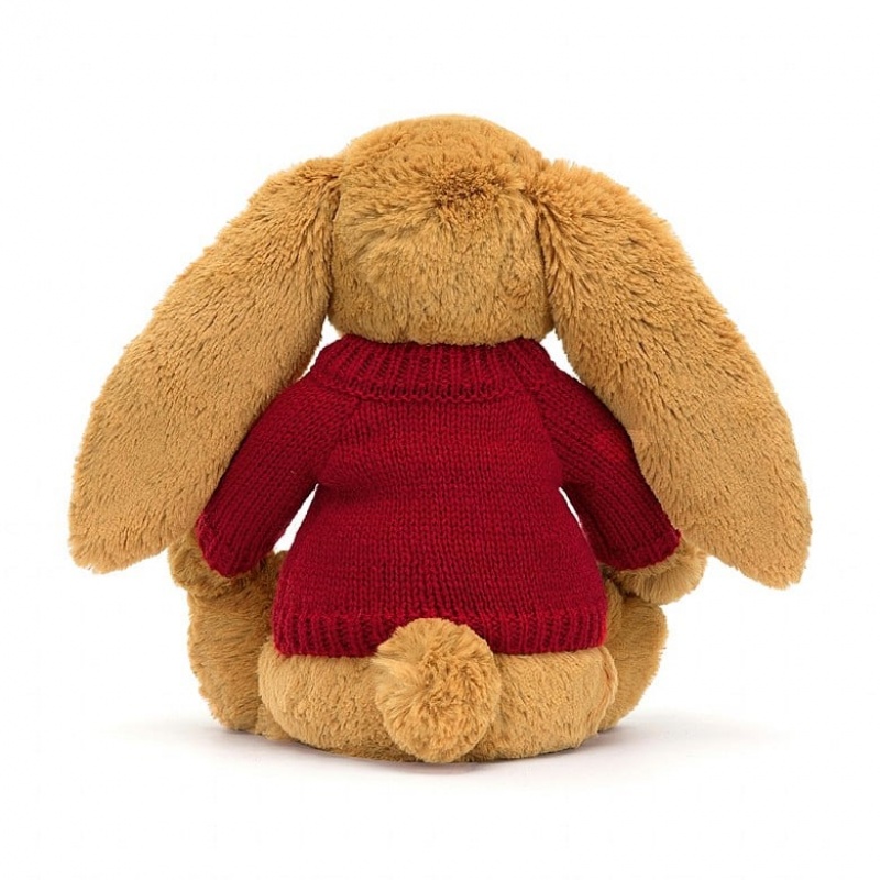 MEDIUM Jellycat Bashful Golden Bunny with Personalised Red Jumper 31 CM X 12 CM, Jellycat USA | OF6128497