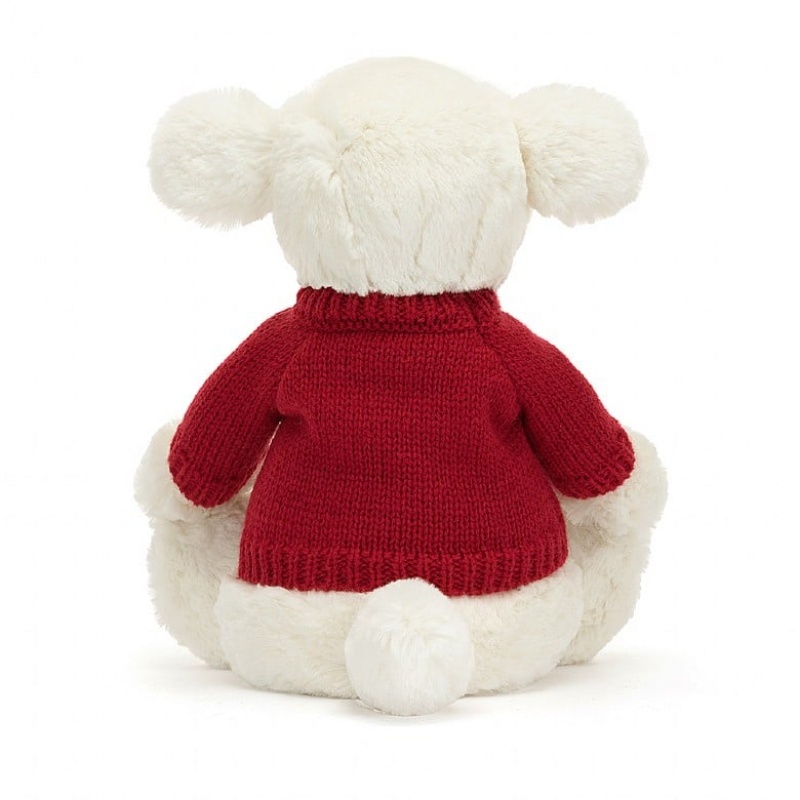 MEDIUM Jellycat Bashful Lamb with Personalied Red Jumper 31 CM X 12 CM, Jellycat USA | TM9752486