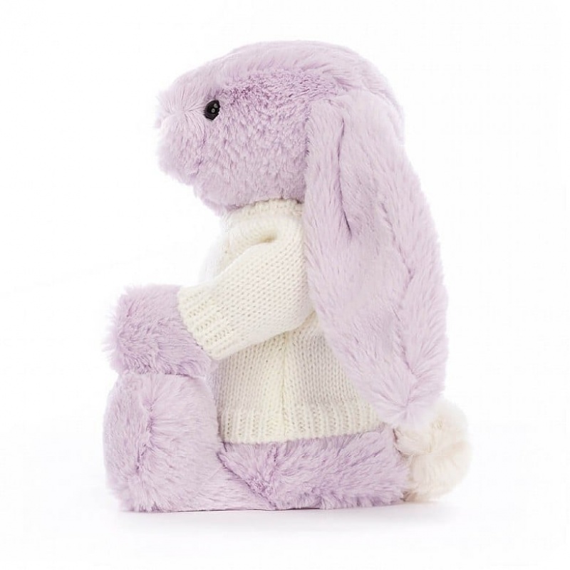 MEDIUM Jellycat Bashful Lilac Bunny with Personalised Cream Jumper 31 CM X 12 CM, Jellycat USA | BY4329710