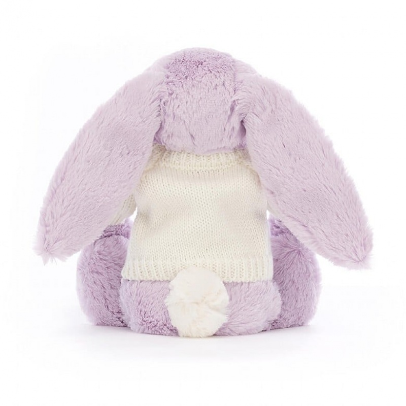 MEDIUM Jellycat Bashful Lilac Bunny with Personalised Cream Jumper 31 CM X 12 CM, Jellycat USA | BY4329710