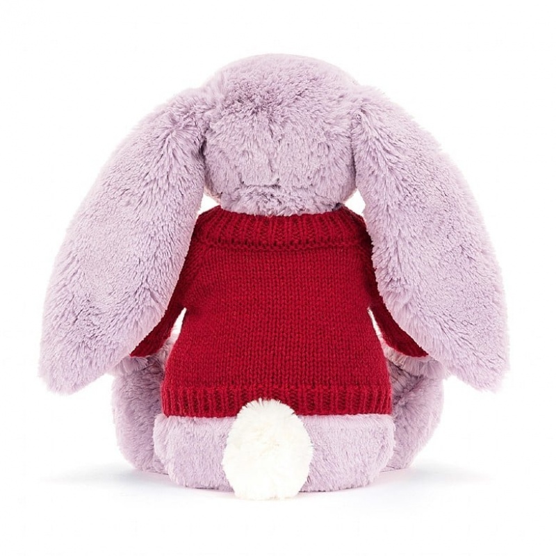 MEDIUM Jellycat Bashful Lilac Bunny with Personalised Red Jumper 31 CM X 12 CM, Jellycat USA | OJ6139742