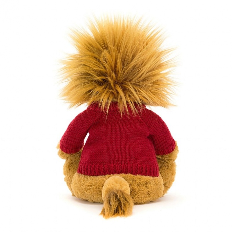 MEDIUM Jellycat Bashful Lion with Personalised Red Jumper 31 CM X 12 CM, Jellycat USA | ZX8601574