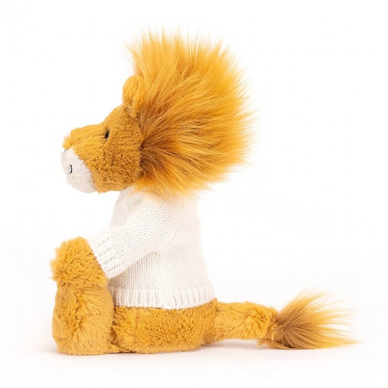 MEDIUM Jellycat Bashful Lion with Personalised Cream Jumper 31 CM X 12 CM, Jellycat USA | LC1753620