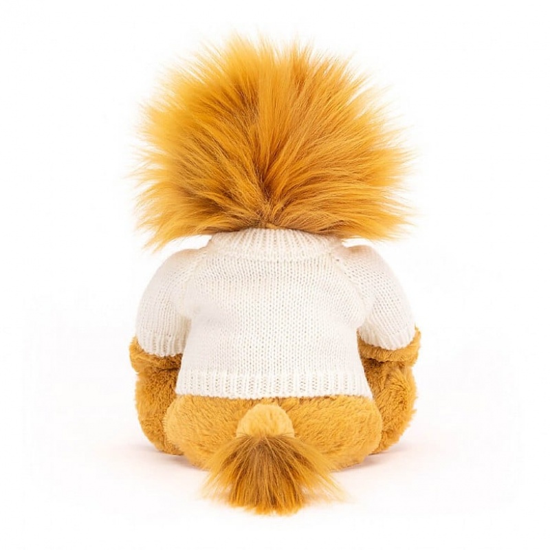 MEDIUM Jellycat Bashful Lion with Personalised Cream Jumper 31 CM X 12 CM, Jellycat USA | LC1753620