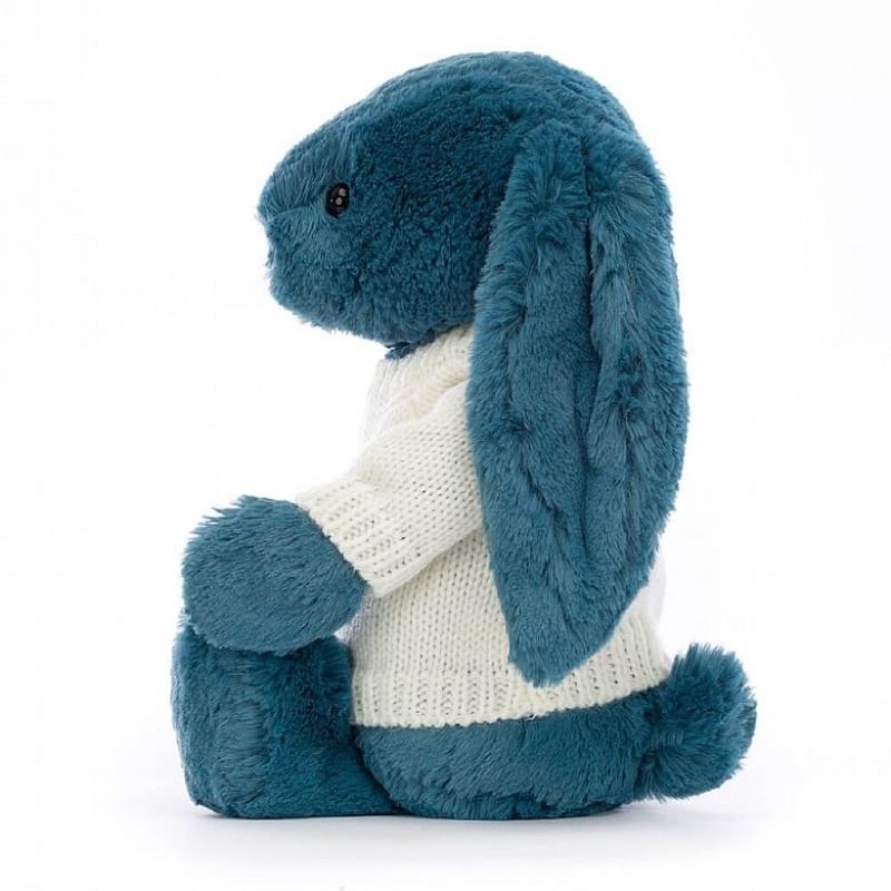 MEDIUM Jellycat Bashful Mineral Blue Bunny with Personalised Cream Jumper 31 CM X 12 CM, Jellycat USA | MZ6943085