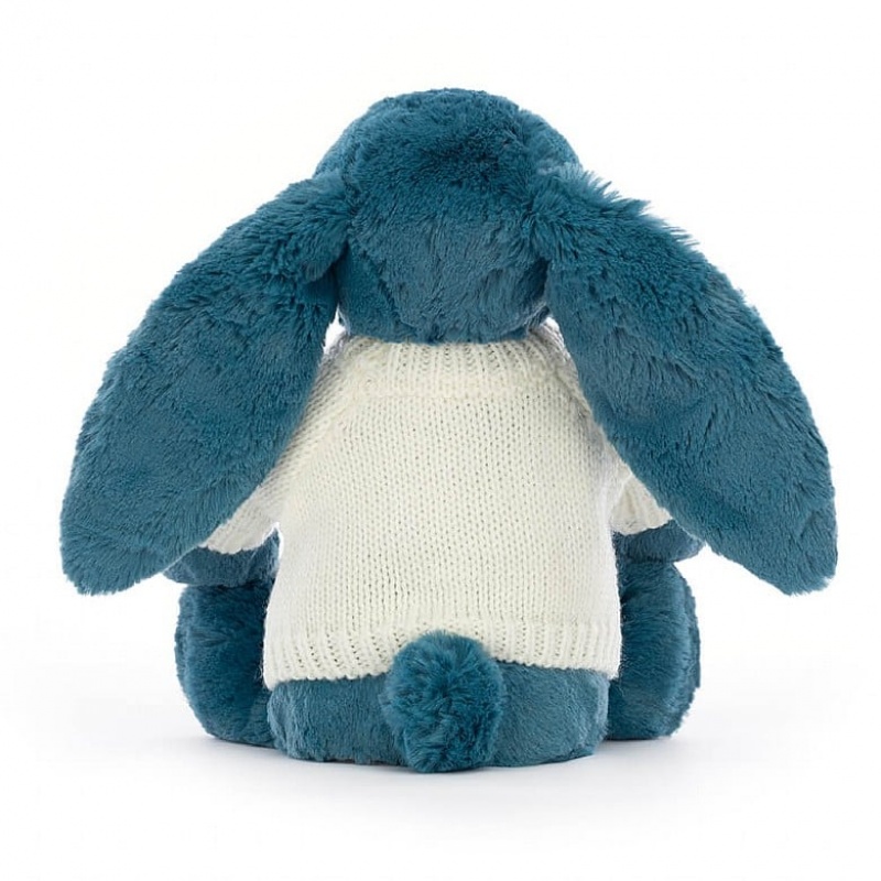 MEDIUM Jellycat Bashful Mineral Blue Bunny with Personalised Cream Jumper 31 CM X 12 CM, Jellycat USA | MZ6943085