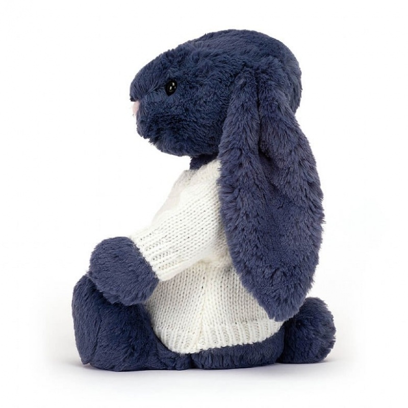 MEDIUM Jellycat Bashful Navy Bunny with Personalised Cream Jumper 31 CM X 12 CM, Jellycat USA | OI7504891