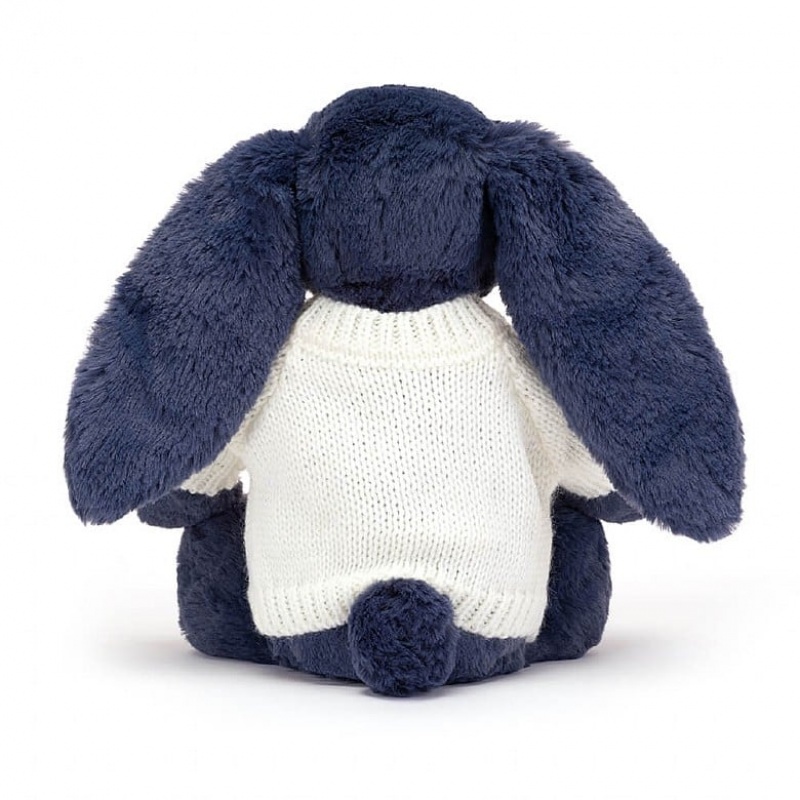 MEDIUM Jellycat Bashful Navy Bunny with Personalised Cream Jumper 31 CM X 12 CM, Jellycat USA | OI7504891