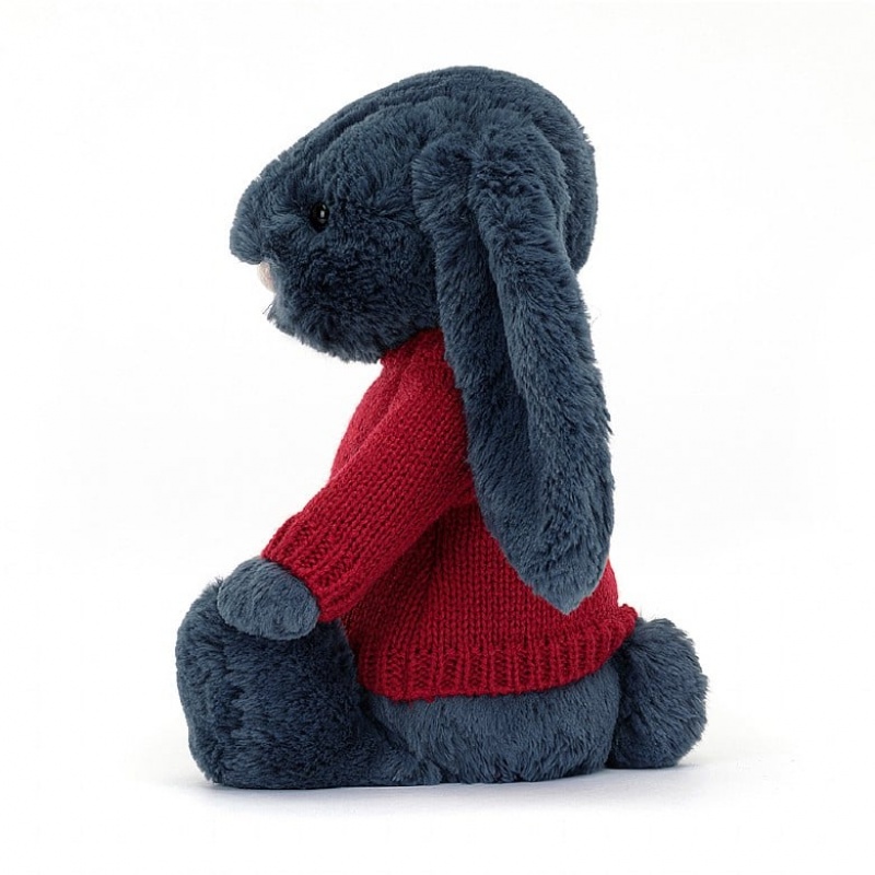 MEDIUM Jellycat Bashful Navy Bunny with Personalised Red Jumper 31 CM X 12 CM, Jellycat USA | HF5497208