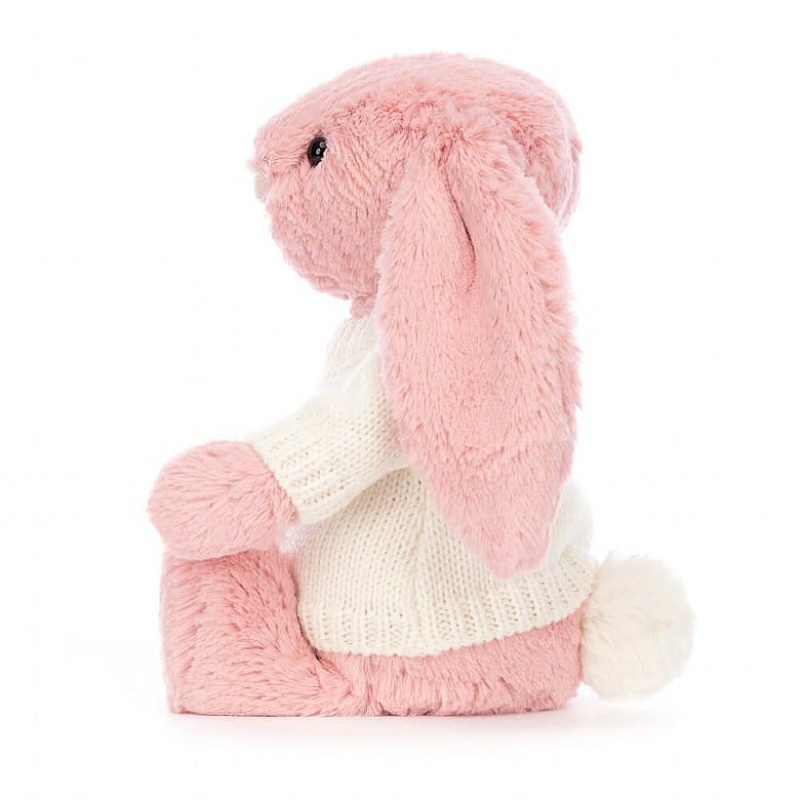 MEDIUM Jellycat Bashful Petal Bunny with Personalised Cream Jumper 31 CM X 12 CM, Jellycat USA | KI5194682