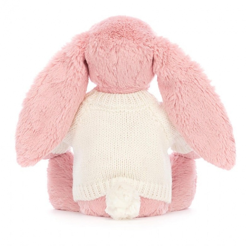 MEDIUM Jellycat Bashful Petal Bunny with Personalised Cream Jumper 31 CM X 12 CM, Jellycat USA | KI5194682