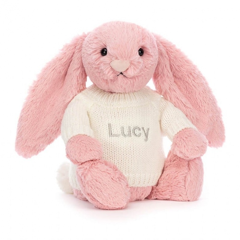 MEDIUM Jellycat Bashful Petal Bunny with Personalised Cream Jumper 31 CM X 12 CM, Jellycat USA | KI5194682