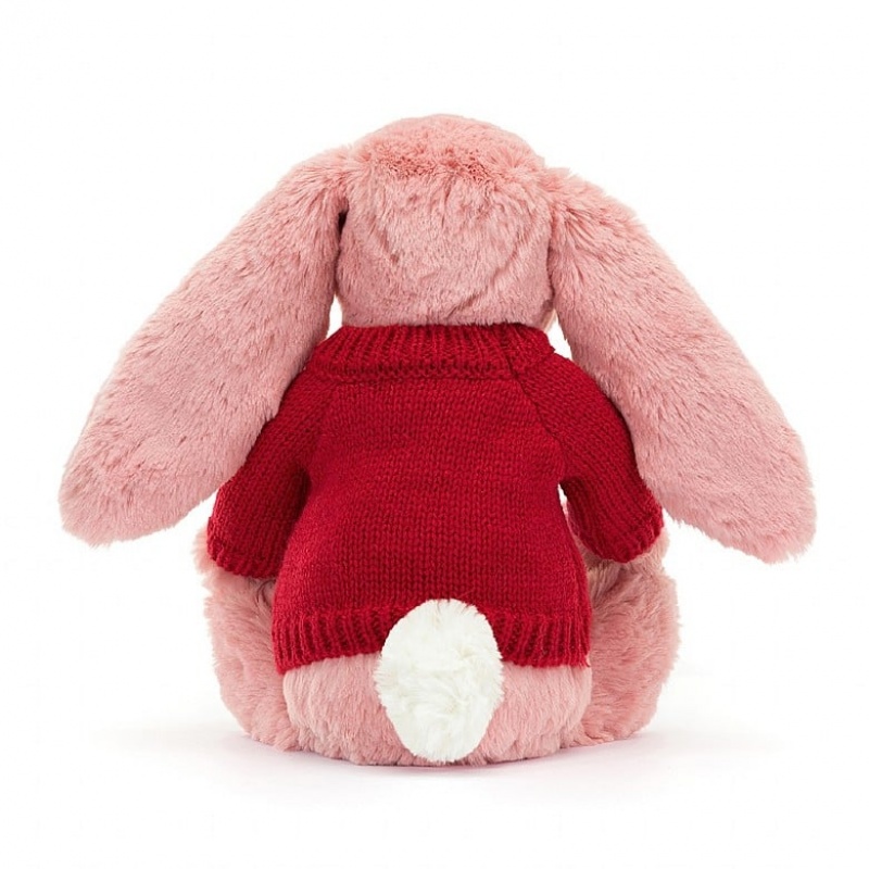 MEDIUM Jellycat Bashful Petal Bunny with Personalised Red Jumper 31 CM X 12 CM, Jellycat USA | FZ7963421