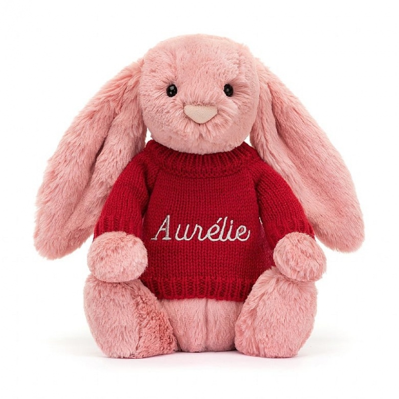 MEDIUM Jellycat Bashful Petal Bunny with Personalised Red Jumper 31 CM X 12 CM, Jellycat USA | FZ7963421