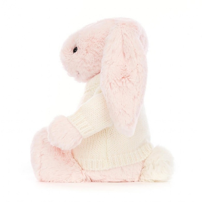 MEDIUM Jellycat Bashful Pink Bunny with Personalised Cream Jumper 31 CM X 12 CM, Jellycat USA | FR1056784