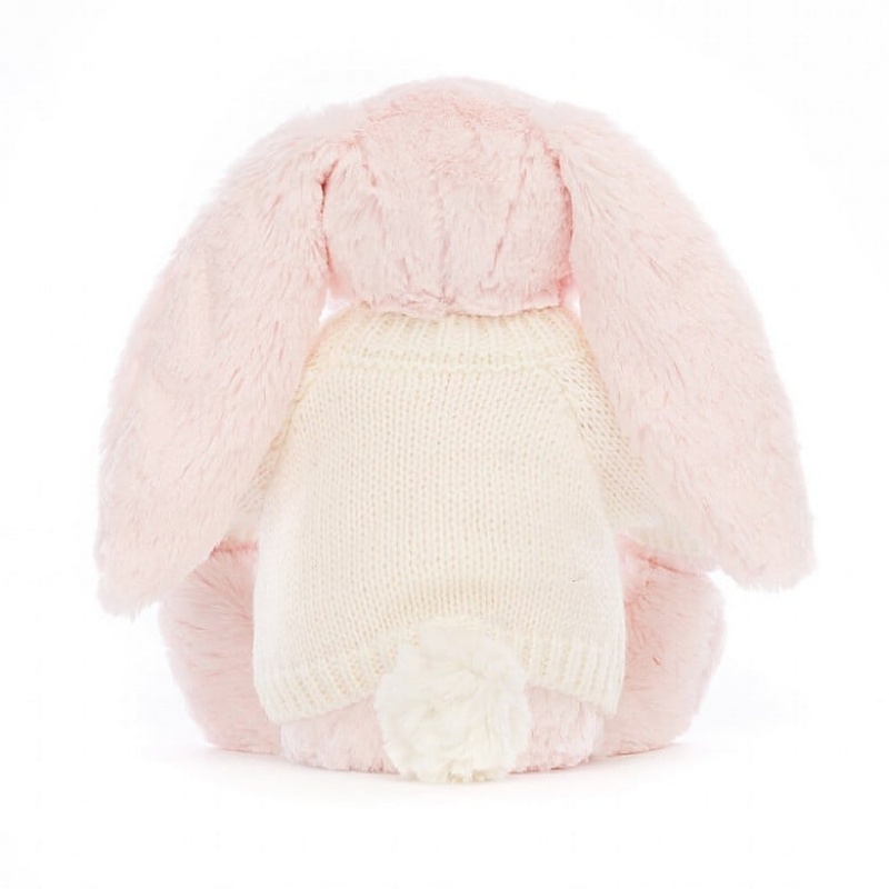 MEDIUM Jellycat Bashful Pink Bunny with Personalised Cream Jumper 31 CM X 12 CM, Jellycat USA | FR1056784