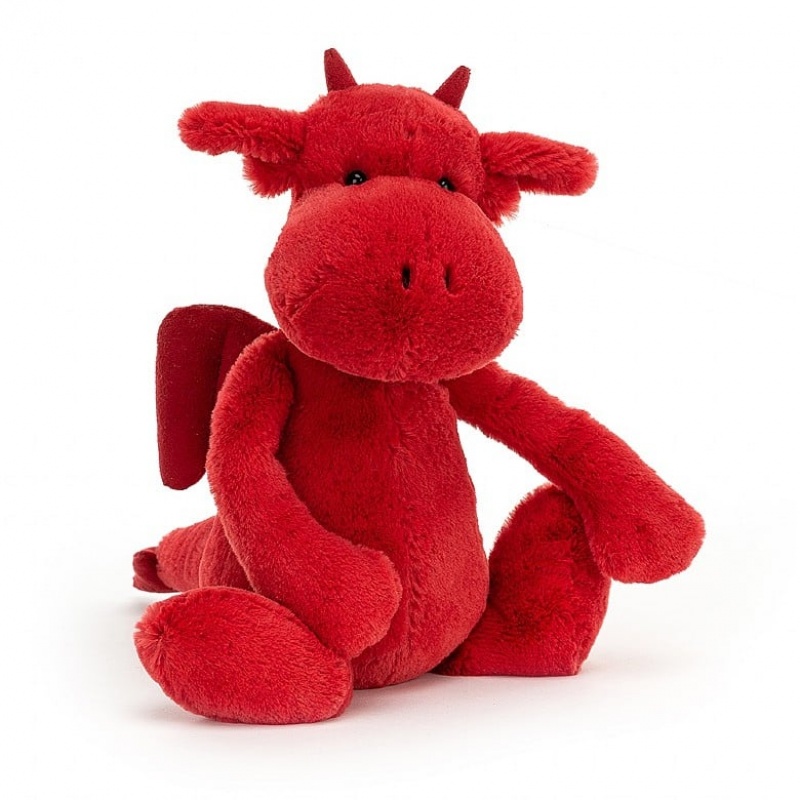 MEDIUM Jellycat Bashful Red Dragon 31 CM X 12 CM, Jellycat USA | VL0286913