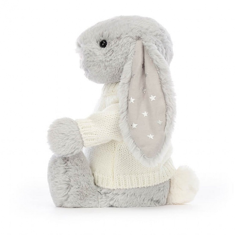 MEDIUM Jellycat Bashful Shimmer Bunny with Personalised Cream Jumper 31 CM X 12 CM, Jellycat USA | MD9348625