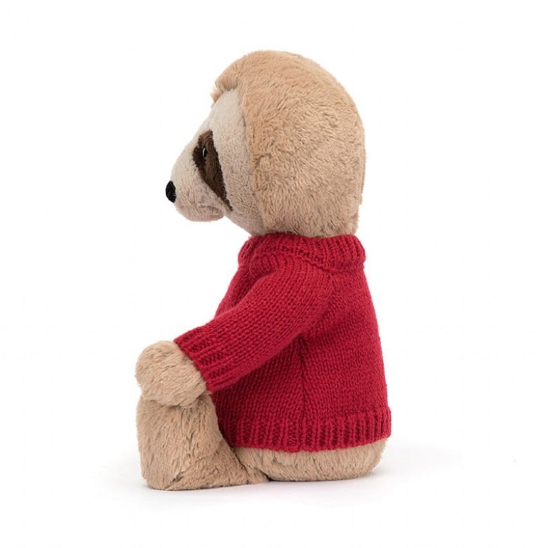 MEDIUM Jellycat Bashful Sloth with Personalised Red Jumper 28 CM X 12 CM, Jellycat USA | AL2850436