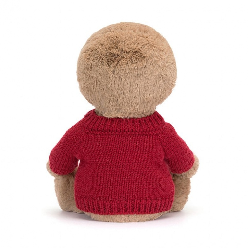 MEDIUM Jellycat Bashful Sloth with Personalised Red Jumper 28 CM X 12 CM, Jellycat USA | AL2850436