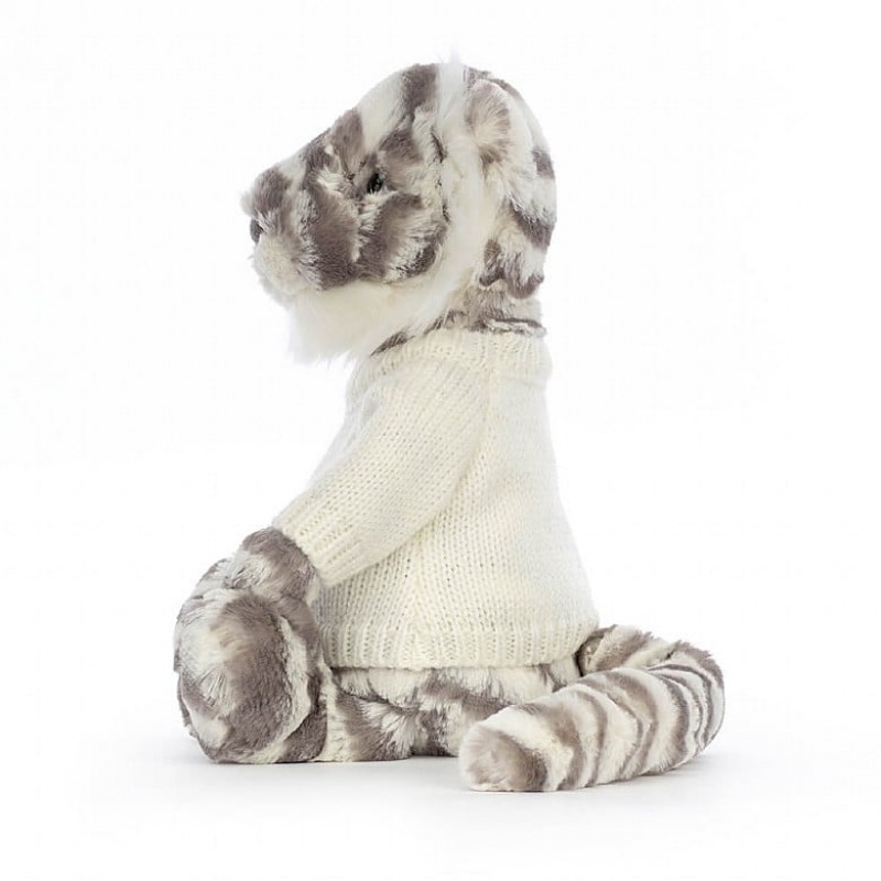 MEDIUM Jellycat Bashful Snow Tiger with Personalised Cream Jumper 31 CM X 12 CM, Jellycat USA | QI7065438