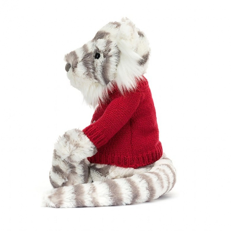 MEDIUM Jellycat Bashful Snow Tiger with Personalised Red Jumper 31 CM X 12 CM, Jellycat USA | WF1695072