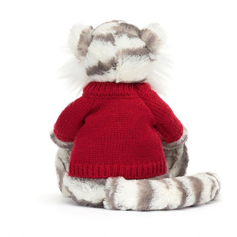 MEDIUM Jellycat Bashful Snow Tiger with Personalised Red Jumper 31 CM X 12 CM, Jellycat USA | WF1695072