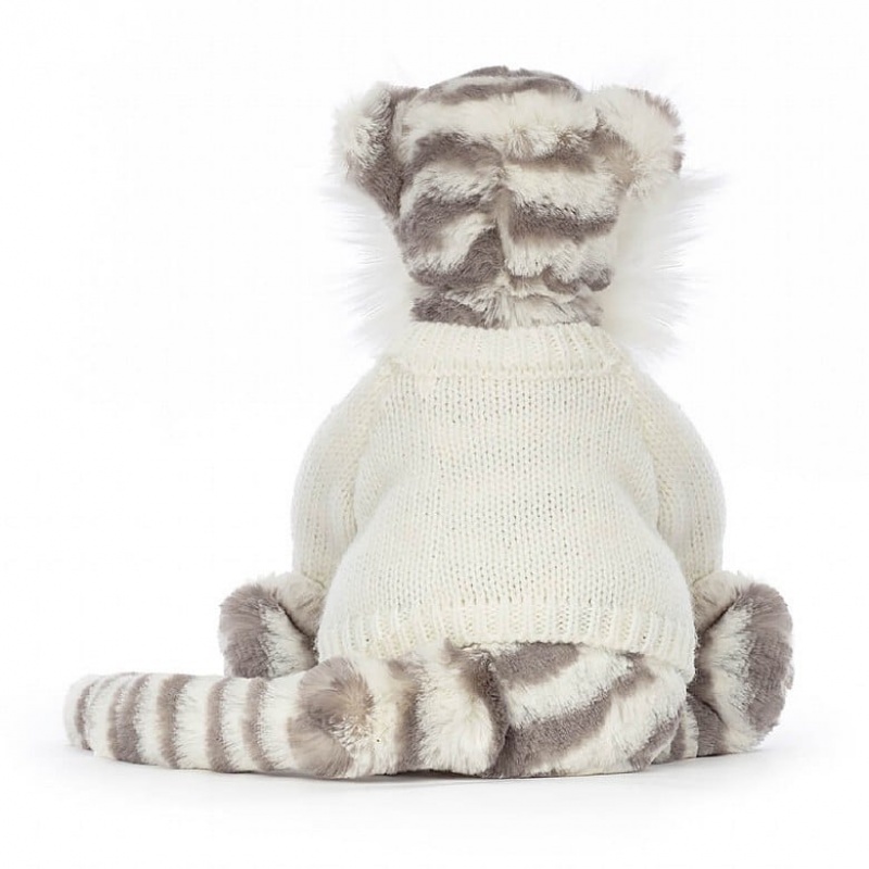 MEDIUM Jellycat Bashful Snow Tiger with Personalised Cream Jumper 31 CM X 12 CM, Jellycat USA | MK2974680