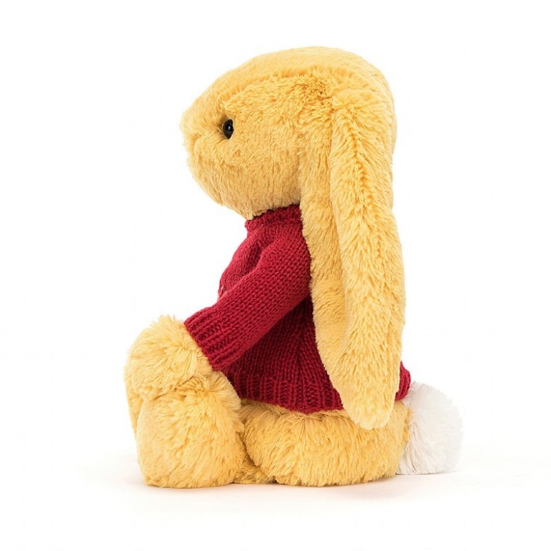 MEDIUM Jellycat Bashful Sunshine Bunny with Personalised Red Jumper 31 CM X 12 CM, Jellycat USA | ZA7195208