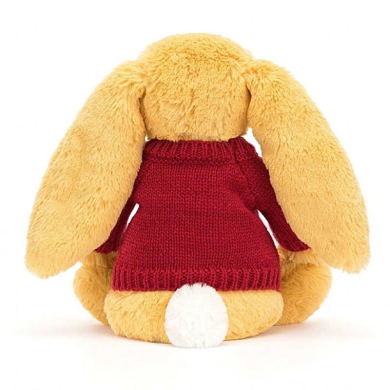 MEDIUM Jellycat Bashful Sunshine Bunny with Personalised Red Jumper 31 CM X 12 CM, Jellycat USA | ZA7195208