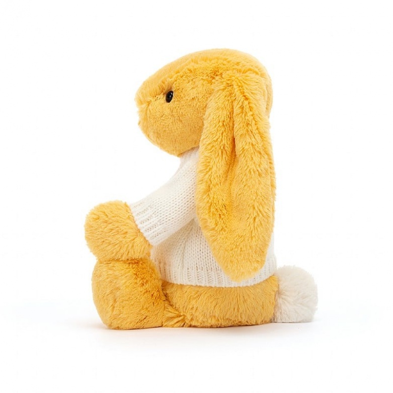 MEDIUM Jellycat Bashful Sunshine Bunny with Personalised Cream Jumper 31 CM X 12 CM, Jellycat USA | PD4389615