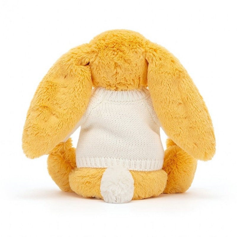 MEDIUM Jellycat Bashful Sunshine Bunny with Personalised Cream Jumper 31 CM X 12 CM, Jellycat USA | PD4389615