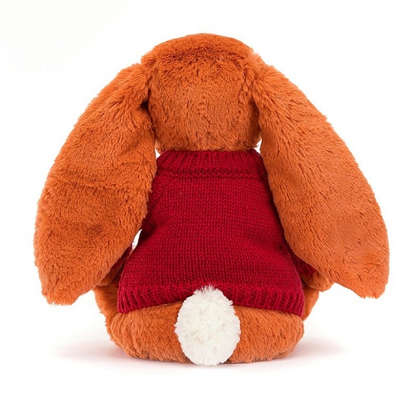 MEDIUM Jellycat Bashful Tangerine Bunny with Personalised Red Jumper 31 CM X 12 CM, Jellycat USA | OU8056932