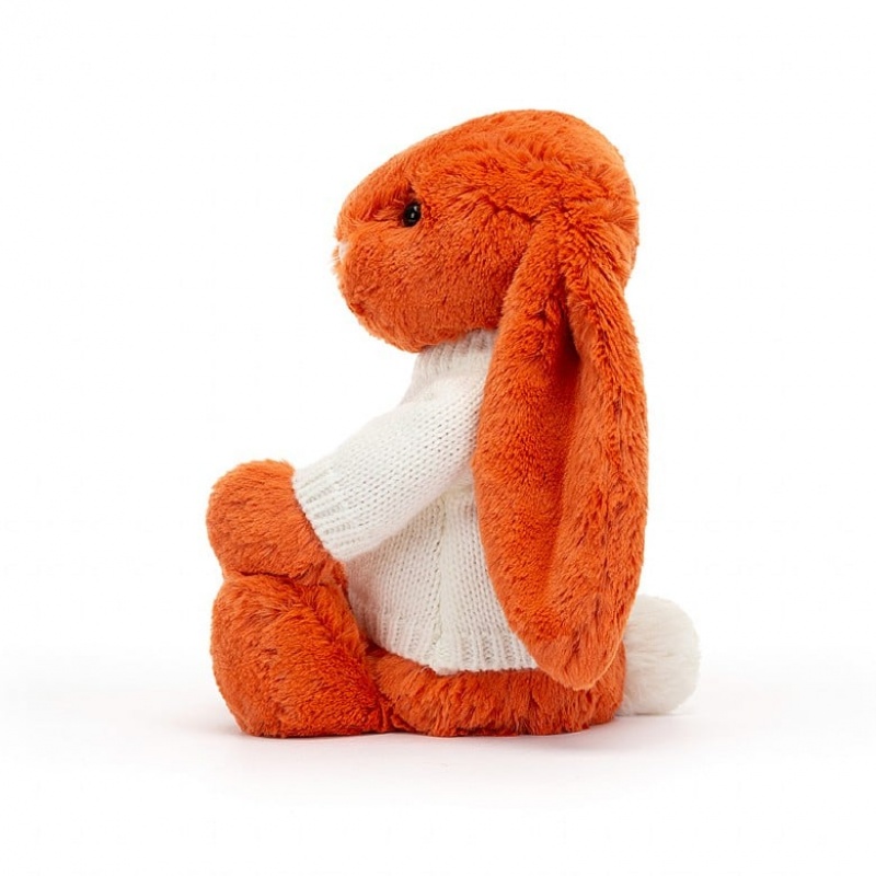 MEDIUM Jellycat Bashful Tangerine Bunny with Personalised Cream Jumper 31 CM X 12 CM, Jellycat USA | BE8127490