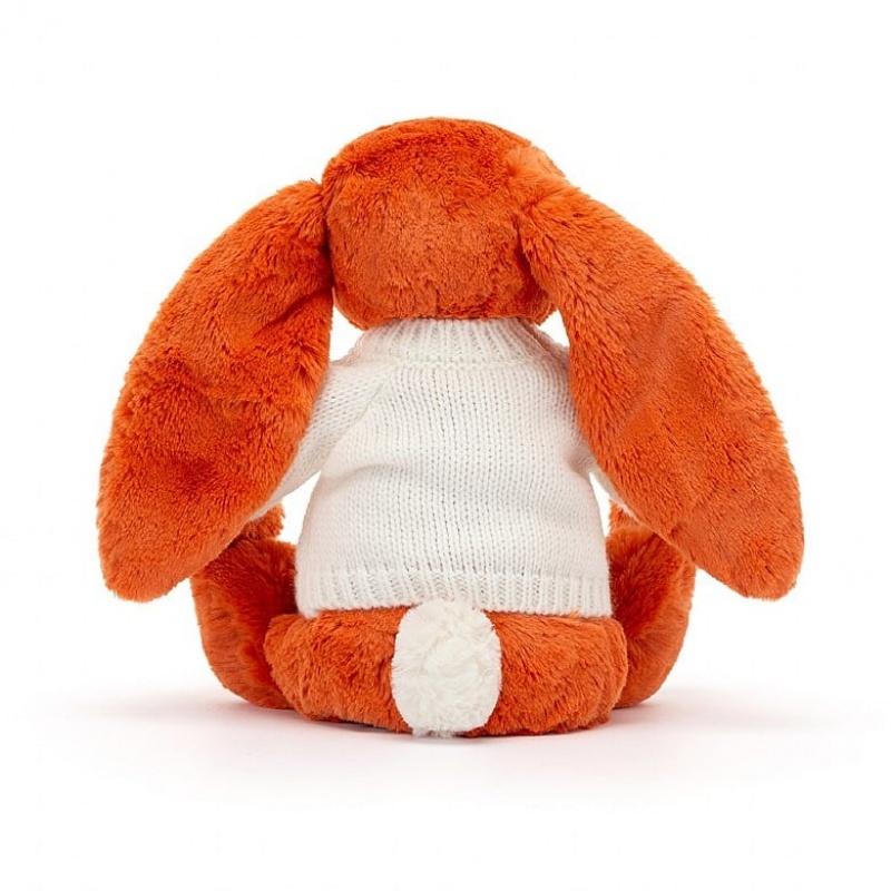 MEDIUM Jellycat Bashful Tangerine Bunny with Personalised Cream Jumper 31 CM X 12 CM, Jellycat USA | BE8127490