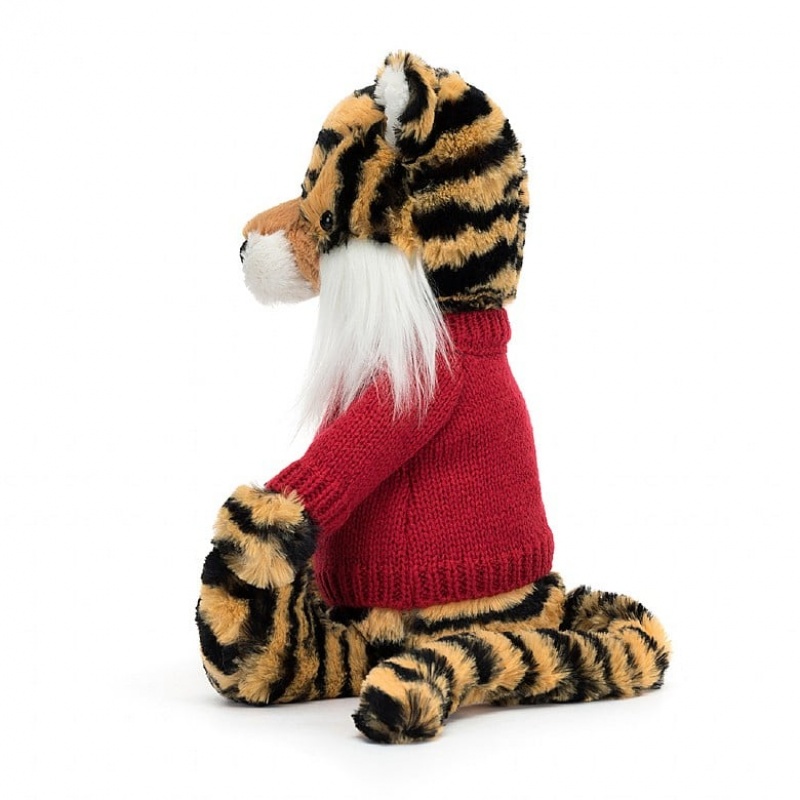 MEDIUM Jellycat Bashful Tiger with Personalised Red Jumper 31 CM X 12 CM, Jellycat USA | HR7842510