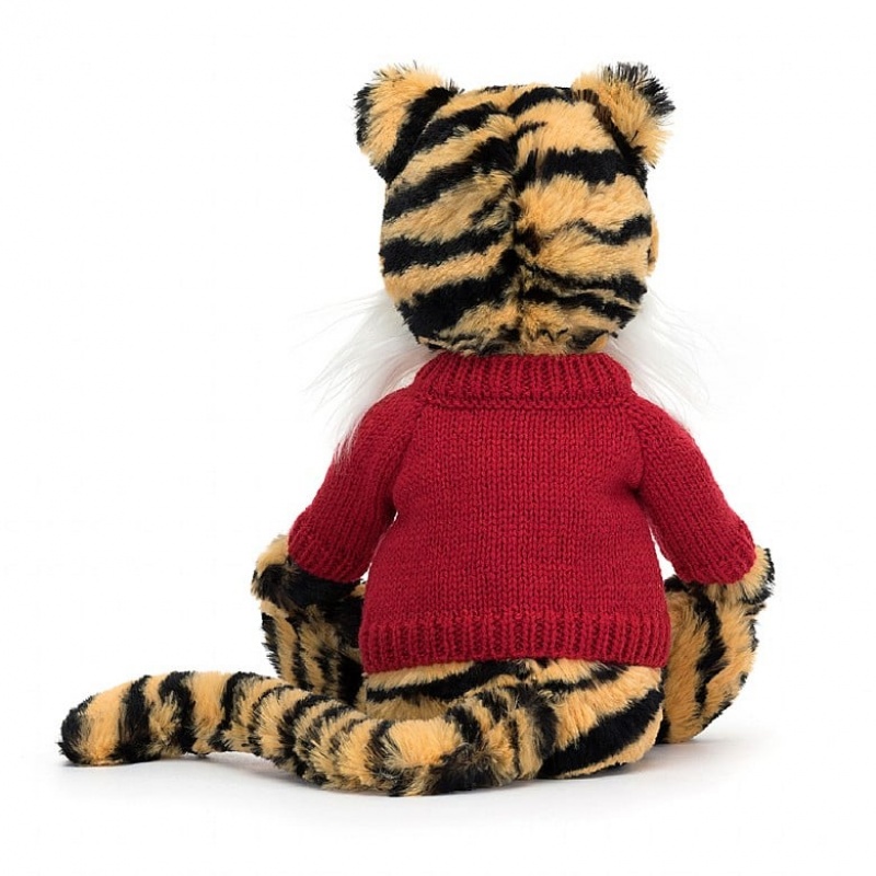 MEDIUM Jellycat Bashful Tiger with Personalised Red Jumper 31 CM X 12 CM, Jellycat USA | HR7842510