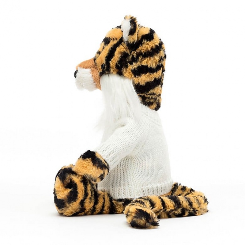 MEDIUM Jellycat Bashful Tiger with Personalised Cream Jumper 31 CM X 12 CM, Jellycat USA | FC9832401