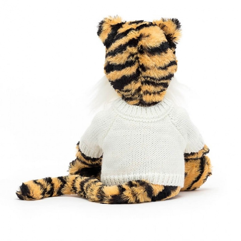 MEDIUM Jellycat Bashful Tiger with Personalised Cream Jumper 31 CM X 12 CM, Jellycat USA | FC9832401