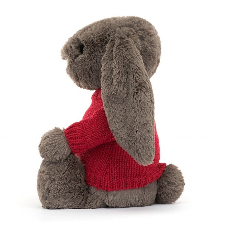 MEDIUM Jellycat Bashful Truffle Bunny with Personalised Red Jumper 31 CM X 12 CM, Jellycat USA | EF5812709