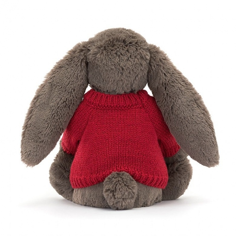 MEDIUM Jellycat Bashful Truffle Bunny with Personalised Red Jumper 31 CM X 12 CM, Jellycat USA | EF5812709