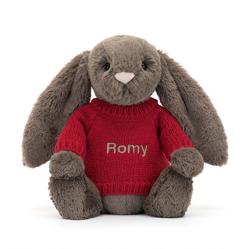 MEDIUM Jellycat Bashful Truffle Bunny with Personalised Red Jumper 31 CM X 12 CM, Jellycat USA | EF5812709