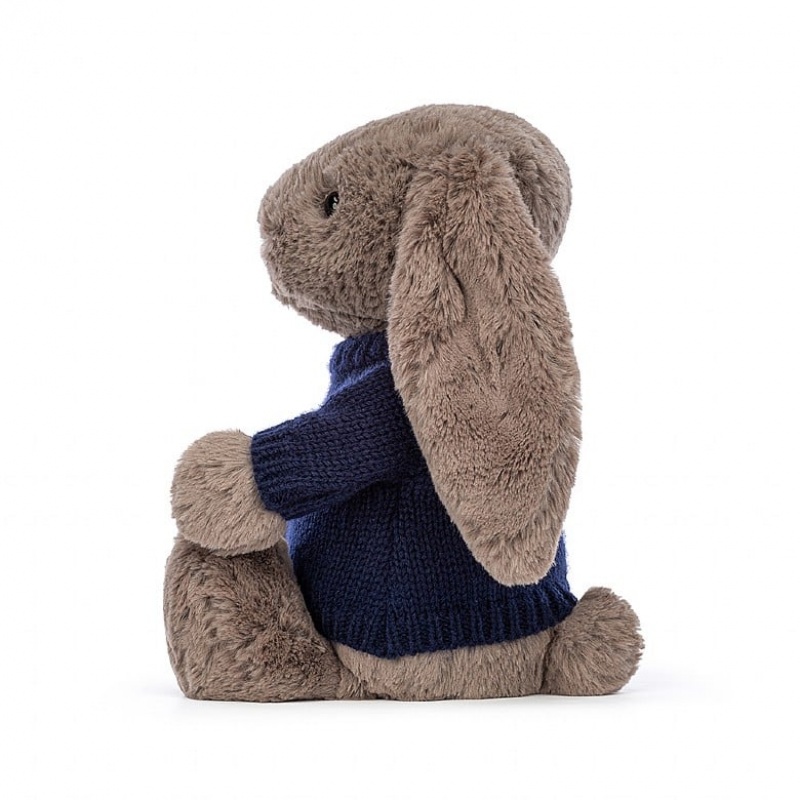 MEDIUM Jellycat Bashful Truffle Bunny with Personalised Navy Jumper 31 CM X 12 CM, Jellycat USA | UE2416305